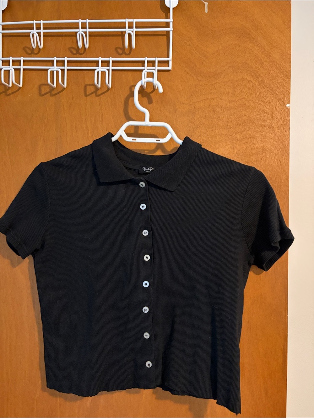 Brandy Melville Black Ribbed Button-Up Polo Crop